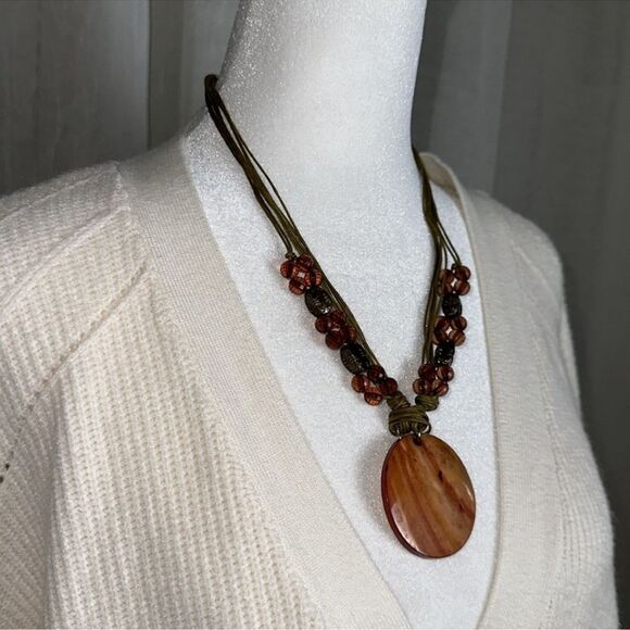 Statement Necklace and Earrings Set Wax Multi Strand Bronze Caramel Tone - Picture 3 of 7